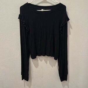 Black ruffle sleeve long sleeve top